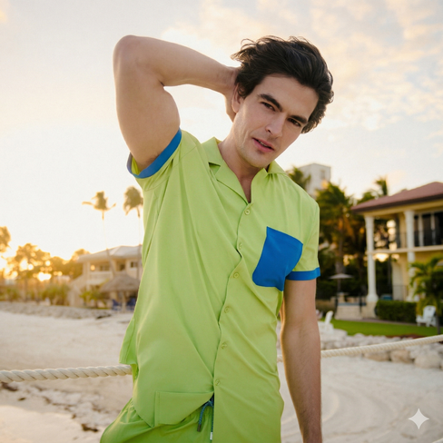Capelle Miami Men's Short Sleeve Tailored Fit Button-Down Shirt - Key Lime in Kuwait