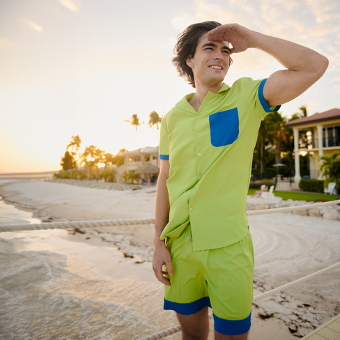 Capelle Miami Men's Short Sleeve Tailored Fit Button-Down Shirt - Key Lime in Kuwait