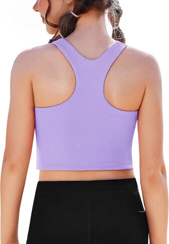 Zaclotre الفتيات تانك القمم بلا أكمام Racerback المحاصيل القمم مزدوجة اصطف قمصان رياضية للرقص اليوغا تجريب الأطفال in Kuwait