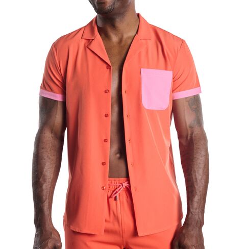 Capelle Miami Coral Flame Men's Button Down Resort Shirt, Modern Fit in Kuwait