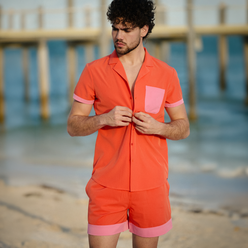 Capelle Miami Men's Premium Compression-Lined Hybrid Shorts - Coral Flame in Saudi Arabia