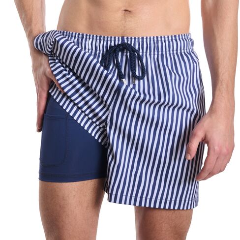 شورت Capelle Miami رجالي فاخر مبطن بالضغط - Marina Pinstripe-Indigo and Surf in Kuwait