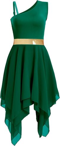 المرأة الثناء الرقص تراكب/تونك فستان تقسم اللون المعدني غير المتماثلة الليتورجية Dancewear غنائية ملابس رقص in Kuwait