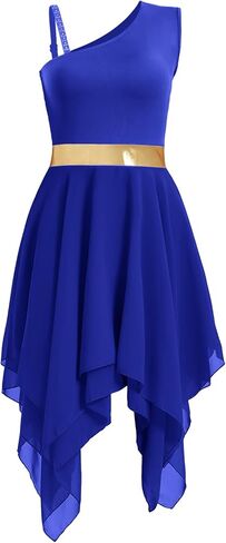 المرأة الثناء الرقص تراكب/تونك فستان تقسم اللون المعدني غير المتماثلة الليتورجية Dancewear غنائية ملابس رقص in Kuwait