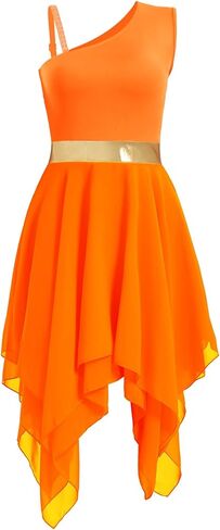 المرأة الثناء الرقص تراكب/تونك فستان تقسم اللون المعدني غير المتماثلة الليتورجية Dancewear غنائية ملابس رقص in Kuwait