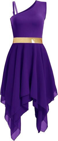 المرأة الثناء الرقص تراكب/تونك فستان تقسم اللون المعدني غير المتماثلة الليتورجية Dancewear غنائية ملابس رقص in Kuwait