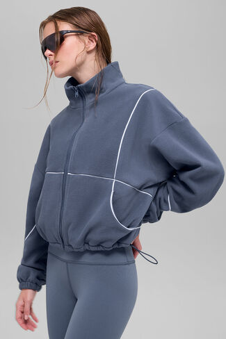 سترة Alo Yoga Polar Fleece Game Time بسحاب كامل - أزرق/أبيض in Kuwait