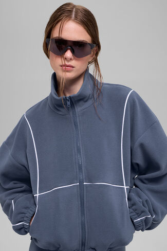 سترة Alo Yoga Polar Fleece Game Time بسحاب كامل - أزرق/أبيض in Kuwait