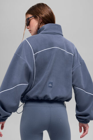 سترة Alo Yoga Polar Fleece Game Time بسحاب كامل - أزرق/أبيض in Kuwait