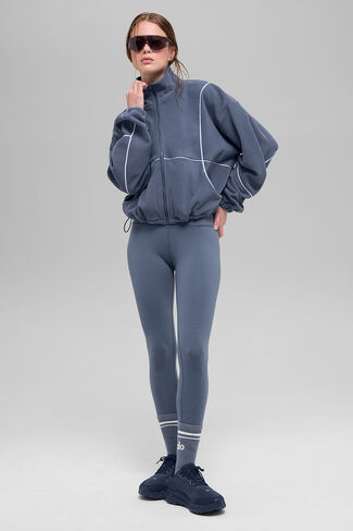 سترة Alo Yoga Polar Fleece Game Time بسحاب كامل - أزرق/أبيض in Kuwait