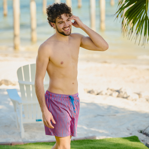 Capelle Miami Marina Pinstripe, Blaze and Tide Hybrid Short, Compression Lined Swim and Resort Trunk in Kuwait