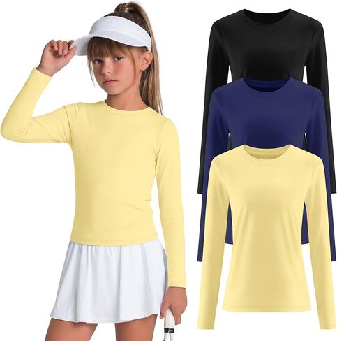 3 Pack Girls Long Sleeve Athletic Yoga Shirts Kids Quick Dry Tops Crewneck Teen Basic Tees Activewear for Sports in Saudi Arabia
