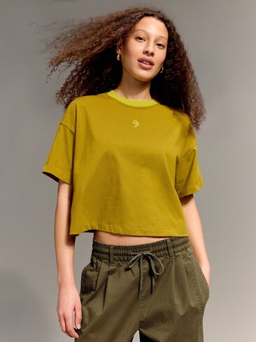 Old Navy Old Navy x Christopher John Rogers Crop T-Shirt - GOLDEN OLIVE in Saudi Arabia