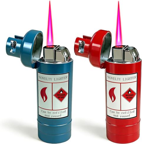 2 Pack Butane Cylinder Style Torch Lighter, Red and Blue, Cool Lighters,Jet Torch Flame Windproof Adjustable,Refillable,Kitchen, Candles,(No Gas) (21q) in Saudi Arabia