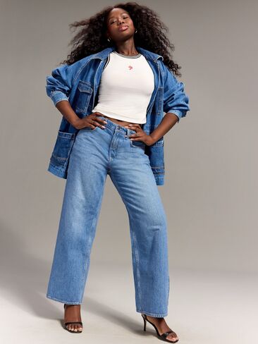 Old Navy Old Navy x Christopher John Rogers Mid-Rise Side Stripe Baggy Wide-Leg Jeans - Medium Wash in Saudi Arabia