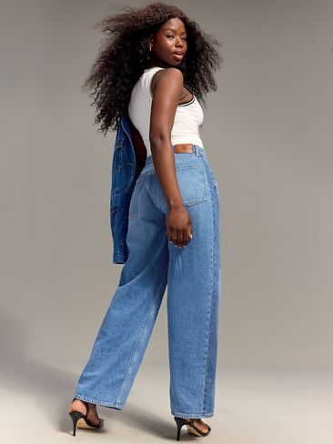 Old Navy Old Navy x Christopher John Rogers Mid-Rise Side Stripe Baggy Wide-Leg Jeans - Medium Wash in Saudi Arabia