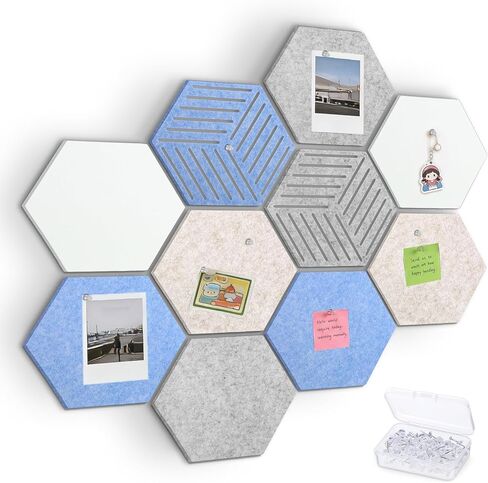 10 Pack Hexagon Cork Board, 12" x 10" Self-Adhesive Felt Bulletin Board Tiles with 40 Pushpins, Pin Boards for Wall Decor Home Office School DIY Display Boards for Photos (Camel Color Theme) in Saudi Arabia