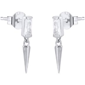 CZ Rectangle Bar Spike Stud Short Dangle Drop Cartilage Earrings for Women Girls Sterling Silver Sensitive Ear Unique Punk Small Studs Piercing Hypoallergenic Gifts Mom Bff Birthday