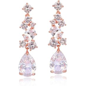 Long Cubic Zirconia Bridal Earrings - Sterling Silver Teardrop CZ Crystal Chandelier Cluster Dangle Drop Earrings for Women Girls Bridal Jewelry for Bride Bridesmaids Party Prom