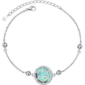 DAOCHONG Sigil of Lilith Bead Link Bracelets S925 Sterling Silver Sigil of Lilith Abalone Shell Bracelets Link Jewelry Gifts for Women Bead Chain 7+2 inches