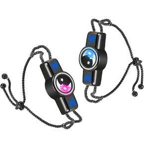 Long Distance Touch Bracelets Set of 2 - Lovers Are Closer Than Ever, Send SOS SMS, Moon Vibration & Light Up Touch Bracelet For Couples Lovers Family Friends, Cheap Relationship Couples Gifts Black
