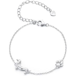 WOSTU 925 Sterling Silver Dog Cat Paw Prints Bracelets Cat Dachshund Dog Adjustable Bracelets for Women Girls Dog Mom Pet Lover Gifts Jewelry
