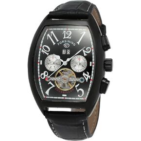 FORSINING Men's Automatic Self-Winding Rectangle Watch Calendar Genuine Leather Strap Tourbillon Watch