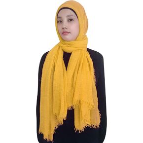 Lina & Lily Solid Color Crepe Crinkled Scarf Hijab with Frayed Edges