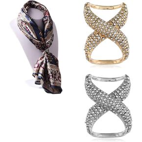 2 PCS Scarf Buckle Fashion Rhinestone Inlayed Scarf Ring Buckle Silk Scarf Clasp Clips Clothing Wrap Holder for Neckerchief Shawl in Kuwait