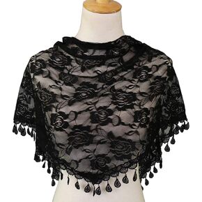 Women Ladies Elegant Triangle Lace Shawl Floral Tassel Scarf Wraps Triangular Mantilla Scarves