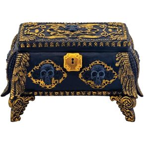 Gold and Black Skull Jewelry Holder Box Container with Mirror Inside