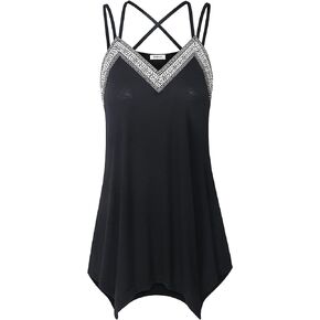 Womens Spaghetti Strap Cami Tank Tops Flowy Irregular Hem Camisoles