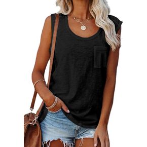 YEXIPO Womens Scoop Neck Tank Tops Sleeveless Summer Casual Loose Fit Blouses Shirts Tank Top with Pocket