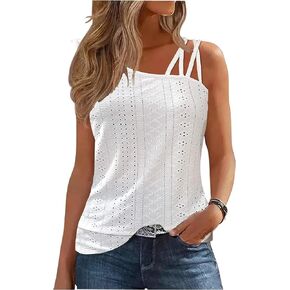 Women's Cold Shoulder Tank Tops Cow Abstract Graphic Hollow Out Tops Summer Sexy One Sided Spaghetti Strap T Shirts Cami
