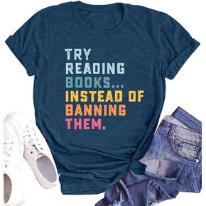 قميص الكتب النسائية حاول قراءة الكتب بدلاً من حظرها، قميص عشاق الكتب، قمصان قراءة المعلم in Kuwait