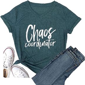 Chaos Coordinator T Shirt Women Funny Letter Print T-Shirt Tees Casual Loose V-Neck Short Sleeve Tops Blouse