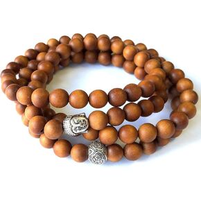 Mens Womens 108 Bead Sandalwood 8mm Mala Bracelet - Yoga Meditation Beads - Buddha Prayer Beads