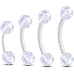 COCHARM 4PCS 16g Clear Plastic Rook Earrings 6mm 8mm Acrylic Rook Eyebrow Piercing Barbell Eyebrow Rings Eyebrow Earring Dainty Diamond 10mm 12mm Hypoallergneic 16g Plastic Nipple Barbell for Women