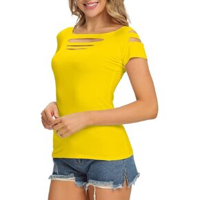 Suimiki Women's Cut Out Trendy Party Short Sleeve Shirt Stretchy Blouse Casual Top