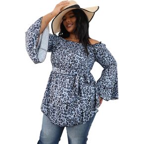 Floerns Women's Plus Size Off Shoulder Long Bell Sleeve Peplum Blouse Top