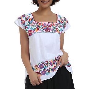YZXDORWJ Women's Mexican Square Neck Blouse Embroidered Sleeveless Boho Summer Shirt Fiesta Party Fashion Top