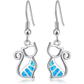 CiNily Opal Dangle Drop Earrings for Women Girls 18K White Gold Plated Note/Bar/Cat Gemstone Earrings Jewelry Gift