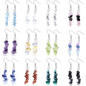 Sllaiss 12 Piars الفولاذ المقاوم للصدأ كريستال تتدلى الأقراط للنساء جمشت الكوارتز السترين الأحجار الكريمة انخفاض القرط مجموعة الطبيعية شفاء حجر القرط مجوهرات in Kuwait