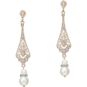 1920s Flapper Art Deco Gatsby Earrings 20s Flapper Gatsby Accessories Faux Pearl Earrings Vintage Wedding Dangle Pearl Earrings Wedding Earrings for Women