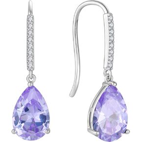 Cubic Zirconia 8X12mm Teardrop Hook Sterling Silver Solitaire Gemstone Dangle Drop Earring Women White Gold Birthstone Jewelry Gift