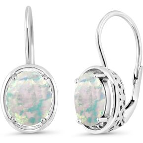 Gem Stone King 925 Sterling Silver White Simulated Opal Dangle Earrings For Women (1.20 Cttw, Oval Cabochon 9X7MM)