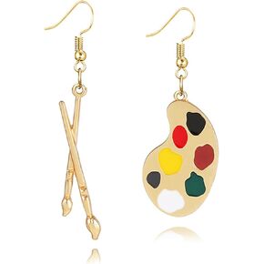coadipress Artist Paint Palette and Paint Brush Earrings for Women Girls Unique Colorful Enamel Painter Artist Dangle Drop Art Paint Pallet Pendant Earrings Jewelry Gifts