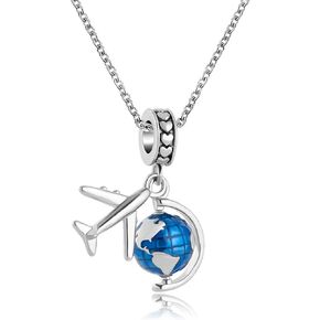 KunBead 18 inch Aircraft Airplane World Travel Spinning Earth Charm Jewelry Birthday Cheap Pendant Necklace for Women Girls