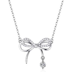 Sterling Silver Three-Dimensional Bow Ribbon Knot Pendant Necklace Simulated Diamond Cubic Zirconia Crystal Bowknot Jewelry for Women Girls in Kuwait