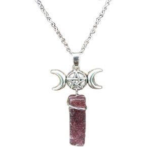 COLORFUL BLING Triple Godness Moon Symbol Natural Stone Pendant Necklace Crescent Healing Wicca Pagan Pentagram for Women Girl Amulet Sailor Moon Lucky Jewelry